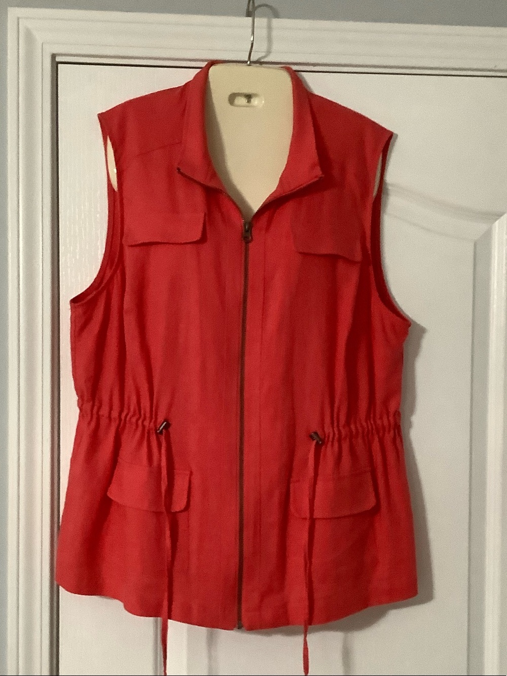 CJ Banks Orange Linen Sleeveless Drawstring Vest